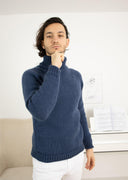 Blue Soft Wool Sweater, Hand-Knitted 100% Wool Pullover T1321M