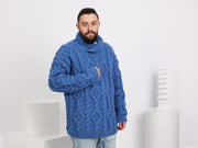 Hand-Knitted Wool Sweater – Blue Cable Knit Men’s Jumper T1630M