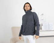 Pull gris pour homme – Tricot en douce laine mérinos et coton T1334