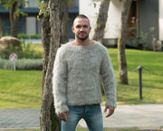 Super flauschiger italienischer Pullover – handgestrickt aus Kid Mohair, Yak, Alpaka & feiner Merinowolle T873M