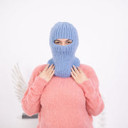Blaue Sturmhaube aus Wolle – Handgestrickte Slouchy Beanie Skimütze T1599