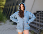 Grober Strick-Cardigan – Handgestrickte Jacke mit durchgehendem Reißverschluss T1444