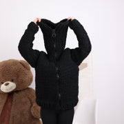 Super Chunky Yakwoll-Cardigan – 38-fädig handgestrickt mit extralangem Rollkragen T1843
