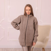Yakwoll-Cardigan – handgestrickte English Rib Strickjacke mit Reißverschluss T1998