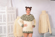 Pull Lopi en mohair – Tricoté main islandais Fair Isle T744