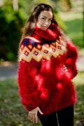 Mohair-Wollpullover – Handgestrickter rustikaler isländischer Lopapeysa Pullover T104
