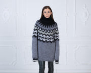 Pull en Mohair Gris Islandais – Pull en Laine Lopapeysa Tricoté Main T982W