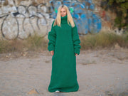 Grünes Strick-Maxikleid mit Rollkragen T1237