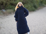 6-fädiges Kleid aus gemischten Garnen, handgestricktes, klobiges langes Kleid T1248
