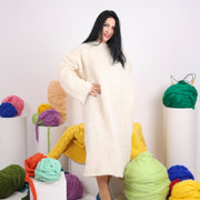 Crèmekleurige alpaca-merino maxijurk, 2 draden T1610