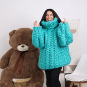 Merinowollpullover mit 50 cm Rollkragen, handgestrickter, klobiger englischer Rippenpullover T1848