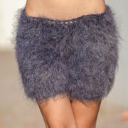 Graue Mohair-Strickshorts – Handgestrickte flauschige Boxershorts, weiche, kuschelige Loungehose T403