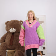 One available in size 4XL, Chunky Sweater - Hand Knit in Unspun Merino Roving T1852R