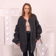 Erhältlich in Größe 9XL, grob gestrickte Wolljacke mit Reißverschluss, handgestrickte Jacke T2031
