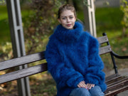 Pull en Mohair Tricoté Main Bleu – Doux Moelleux Chaud T1271