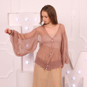 Einmal in Größe 4XL erhältlich, leichte Alpaka-Strickjacke, transparenter Strick-Top T2030