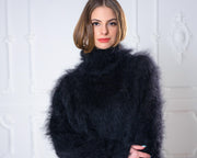 One available in size 2XL, Black 1-Strand Sheer Mohair Turtleneck Sweater T984