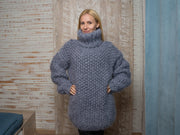 Pull en mohair épais à point de riz – Pull duveteux et douillet tricoté main à 8 fils épais T1114