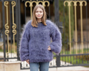 Mohairpullover Denim Blau – Handgestrickt Grobstrick Flauschig Transparent Pullover T1370