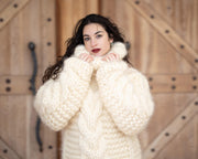 20-fädiger dicker Mohairpullover – handgestrickter blauer Zopfstrickpullover T1357