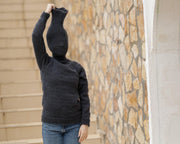 Grauer Mohair-Rollkragenpullover – Handgestrickter, weicher, flauschiger Pullover mit extra langem 55 cm Hals T1379