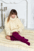 Cream 12-Strand Cable Mohair Turtleneck Sweater T587