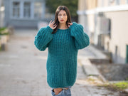 Grüner Mohair-Pullover – Handgestrickter weicher Rundhals-Pullover T1154