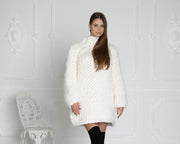 2,5 kg Cremefarbener Merino-Wollpullover – Riesiger, super grob gestrickter Marshmallow-Pullover T620WM