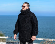 Handgestrickter 12-fädiger Mohairpullover – Grober, dicker Zopfstrickpullover T676M
