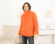 Sensual Fluffy Orange Mohair Sweater – Soft Turtleneck Winter Pullover T1323