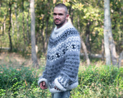 Handgestrickter weicher Islandpullover – flauschiger Mohair-Nordpullover T838M