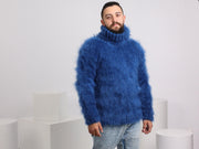 Blauer Mohairpullover – Grob gestrickter Rollkragenpullover T1662