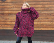 Pull surdimensionné en laine – Gros pull côtelé anglais tricoté main T953