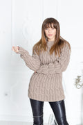 Wollpullover Moosgrün Zopfmuster, Handgestrickter Oversized Chunky Pullover T601