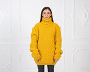 Wollpullover gelb Moosstrick, handgestrickt 100% Wolle Pullover T960