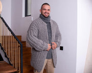 Handgestrickte Wollstrickjacke – Große, kastige englische Rippstrickjacke T888M