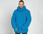 Blue 5-Strand Soft Wool Turtleneck Sweater T627M