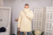 Handgestrickter Chunky Pullover – Rollkragenpullover aus Mohair- und weicher Wollmischung T730M