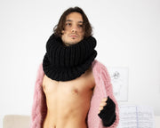 Unisex Wollschal – Extralang 80 cm Gerippter Rollkragen Handgestrickter Weicher Wickel T1348