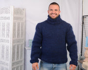 6-fädiger Pullover aus Mohair-Woll-Mix – Grob gestrickter marineblauer Pullover T789M