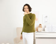 Baby-Alpaka- und Merinowolle-Pullover – Handgestrickter Herrenpullover in Softgrün T1329