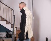 Black and Cream 3-Strand Wool Cable Sweater T818M