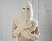 Cremefarbene Mohair-Sturmhaube – handgestrickte, flauschige, lässige Beanie-Skimaske T1010