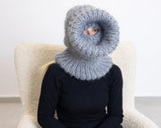 Mohair-Wolle Sturmhaube – Handgestrickte klobige Winterhaube T1527