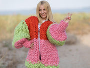 Grober Merinowoll-Cardigan – Handgestrickter, superdicker Marshmallow-Mantel T1087