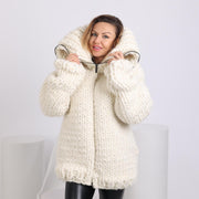 Cream 23-Strand Wool Alpaca 50 cm Turtleneck Cardigan T1782