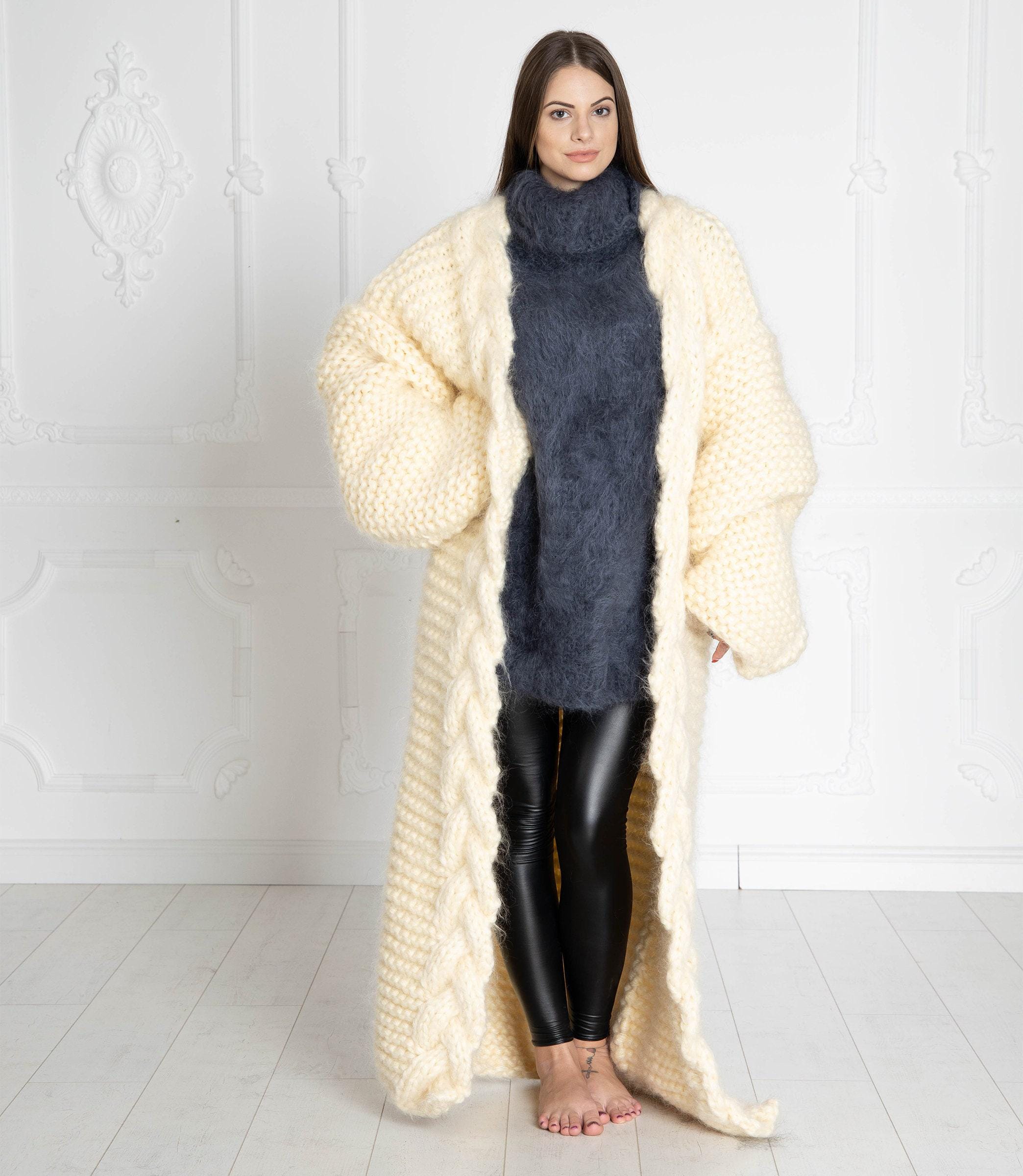 Tiffy Mohair Cream Mohair Long Oversized Cardigan T639W