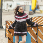 Pull en mohair Fair Isle – Tricoté main islandais nordique T455