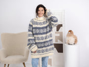 Norwegischer Mohairpullover, handgestrickter nordischer Wollpullover T1688
