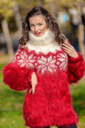 Red Chunky Mohair Nordic Sweater T382